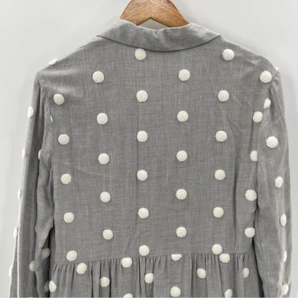 Zara Pom Polka Dot Babydoll Mini Contrast Dress Gray White Shirt Size Medium - Picture 10 of 15